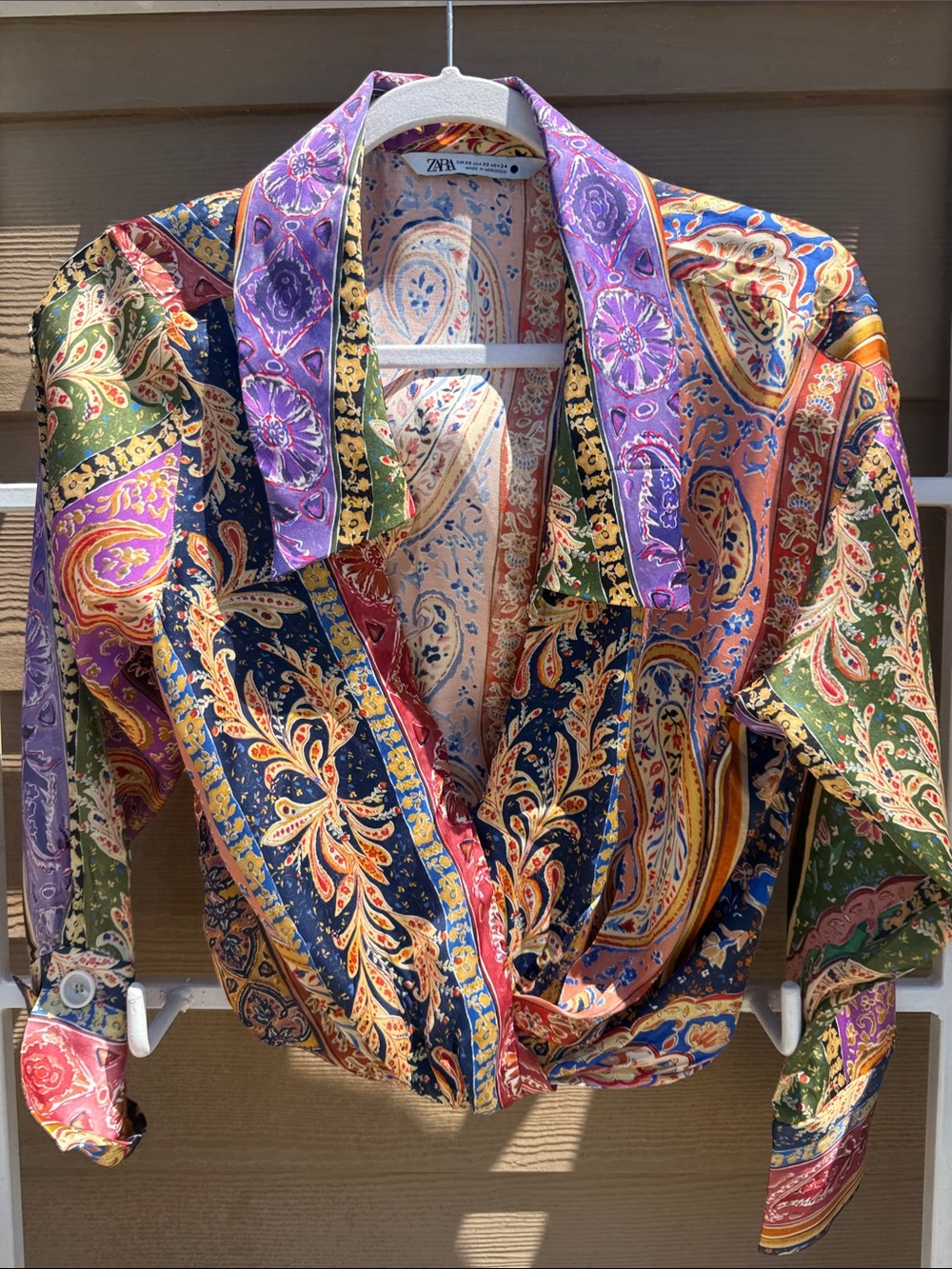 ZARA Sexy New Vibrant Paisley Patchwork Silky blouse amazing design & pattern XS
